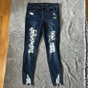 American Eagle Outfitters Blue Skinny Jeans with Distressed Details